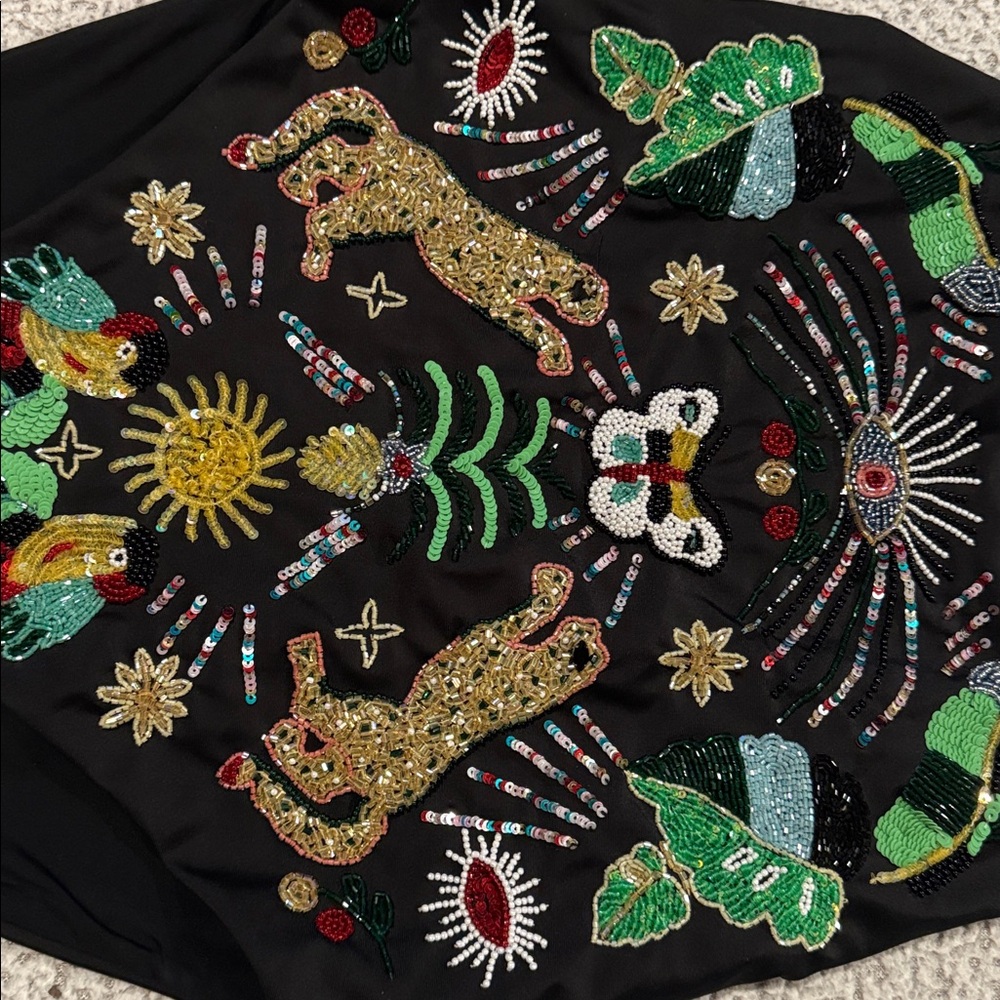 Oceanus Hand-Beaded Jungle One Piece Swimsuit – Black – Size L – Rare - Picture 8 of 11